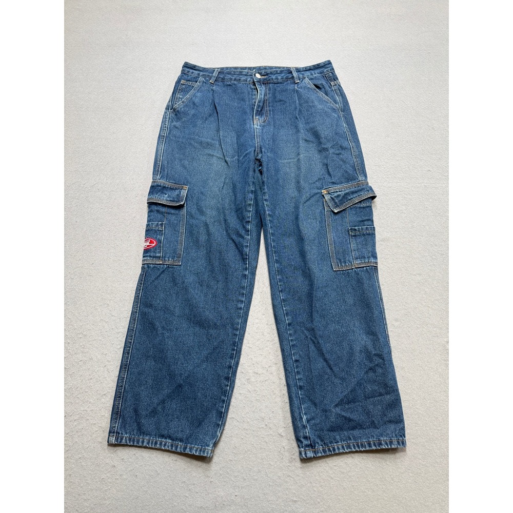 Y2K Style Baggy Cargo Jeans Women's 0XL Blue Denim Wide Leg Relaxed Fit Shein